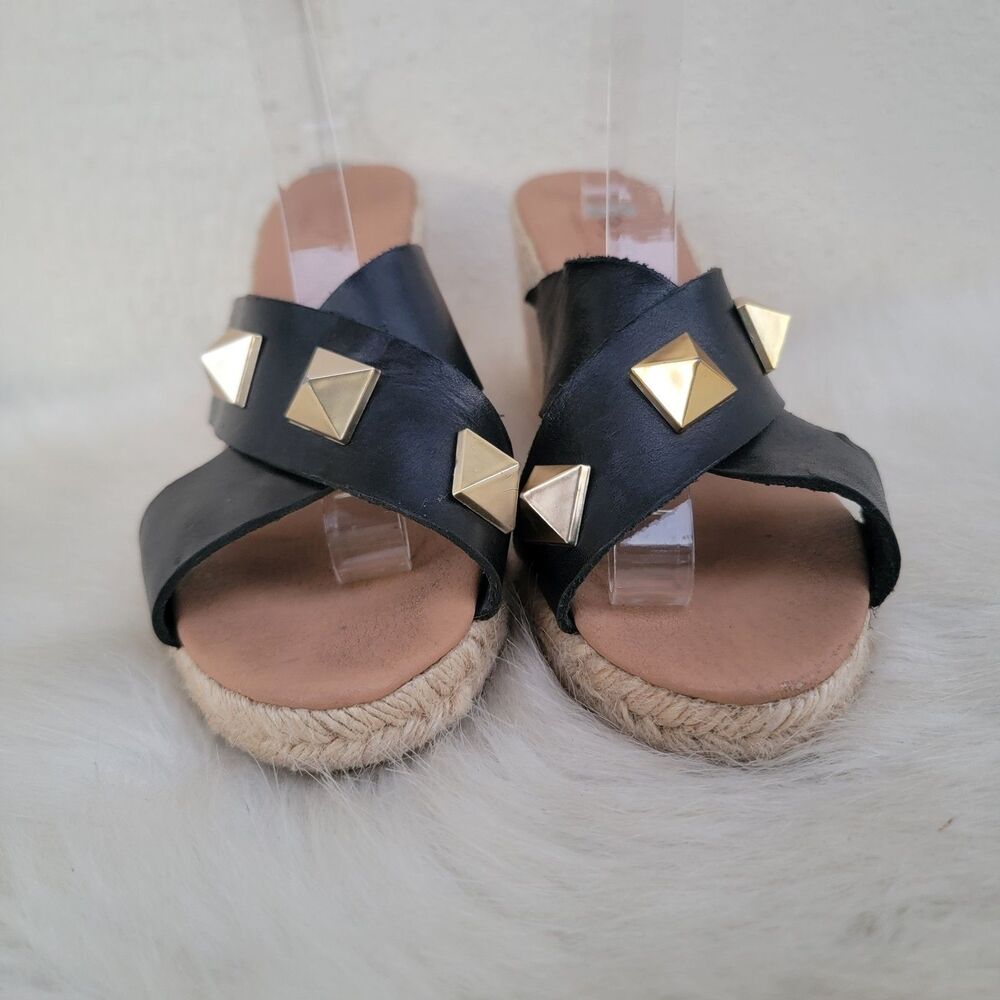 Anthropologie Maypol Black studded wedge espadrilles Sz 38